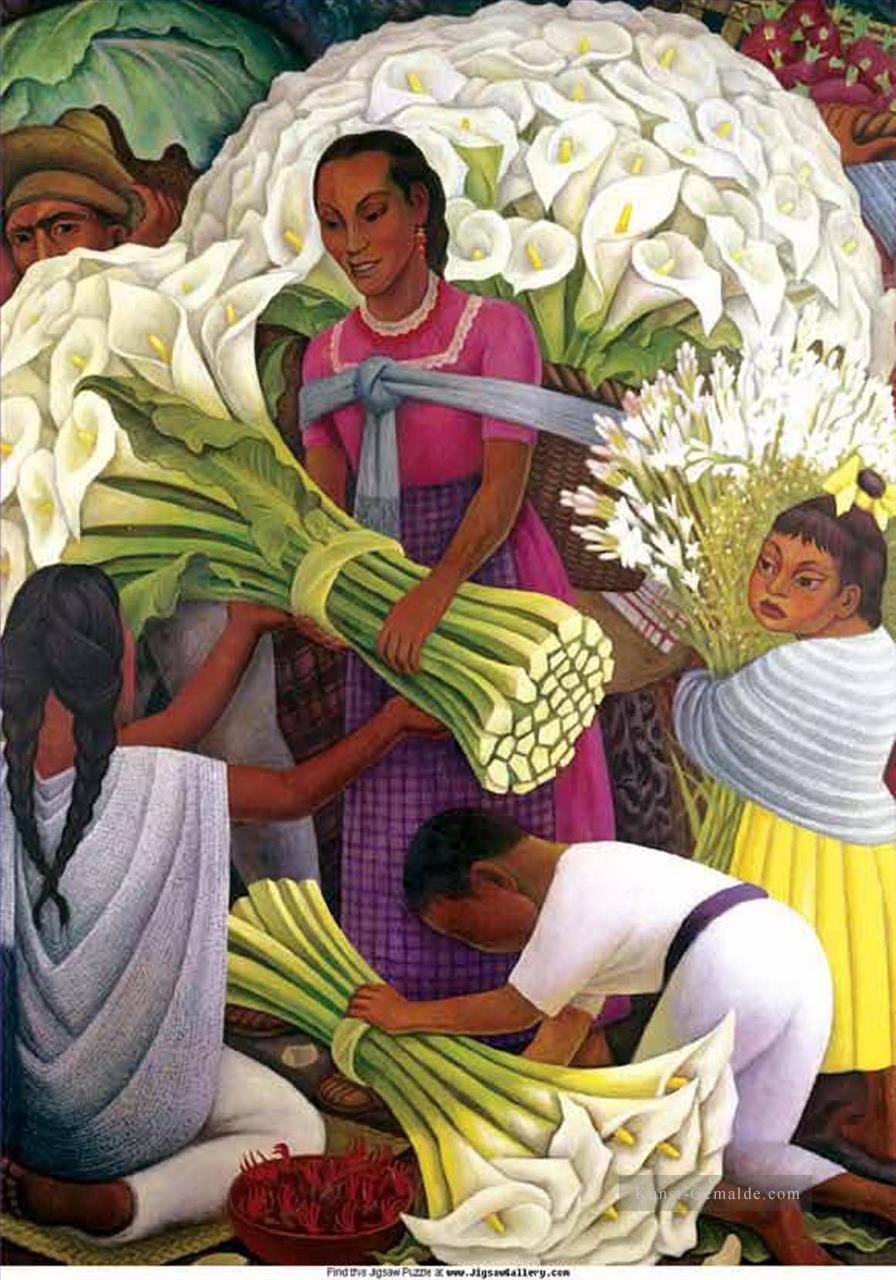 die Blume Verkäufer 2 Diego Rivera Ölgemälde